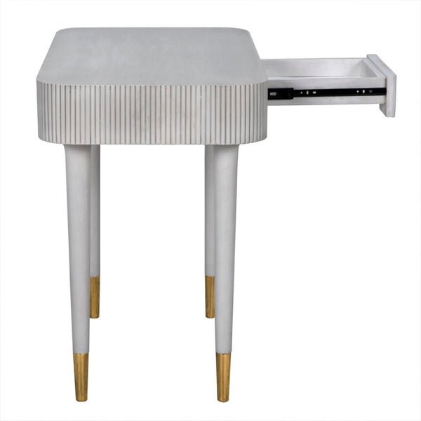 Noir Celine Versatile Mid-Century Modern Desk/Side Table in White Wash with Brass Accents for Stylish Spaces AE-303WH