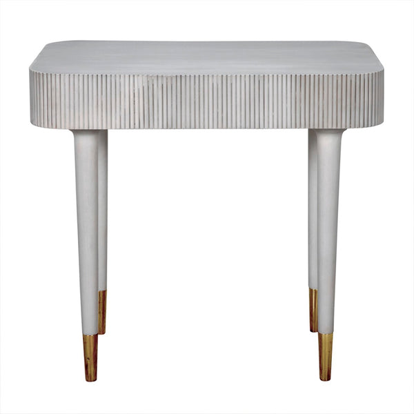Noir Celine Versatile Mid-Century Modern Desk/Side Table in White Wash with Brass Accents for Stylish Spaces AE-303WH
