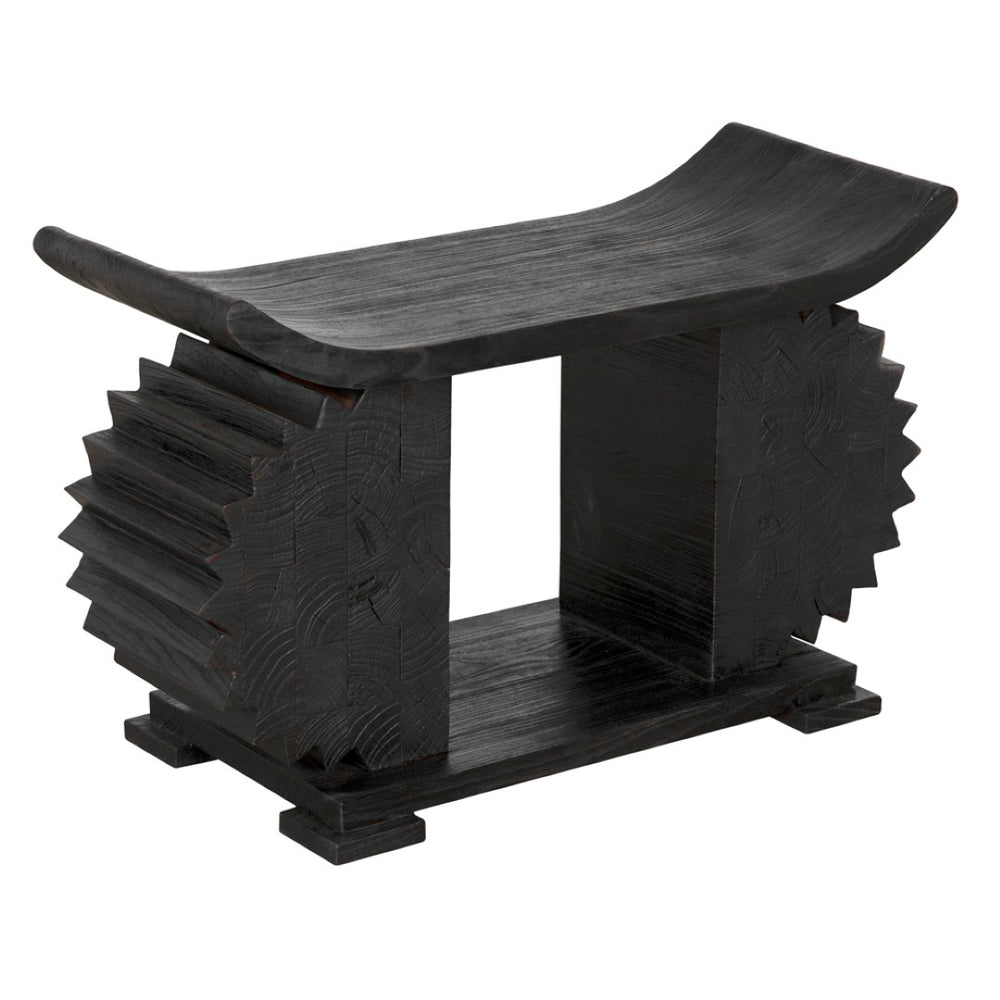 Noir Duma Sculptural Bench - Hand-Carved Solid Munggur in Burnt Black for Modern Eclectic Interiors AE-306BB