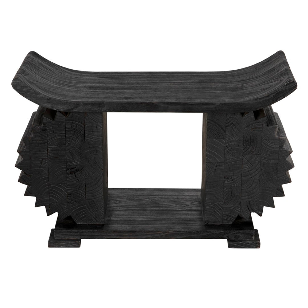 Noir Duma Sculptural Bench - Hand-Carved Solid Munggur in Burnt Black for Modern Eclectic Interiors AE-306BB