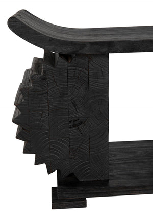 Noir Duma Sculptural Bench - Hand-Carved Solid Munggur in Burnt Black for Modern Eclectic Interiors AE-306BB