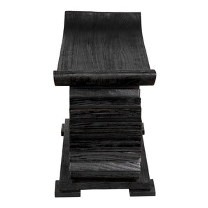 Noir Duma Sculptural Bench - Hand-Carved Solid Munggur in Burnt Black for Modern Eclectic Interiors AE-306BB