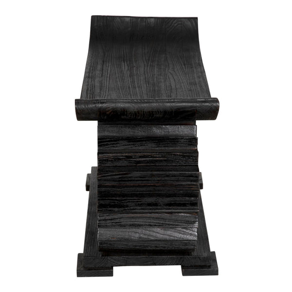 Noir Duma Sculptural Bench - Hand-Carved Solid Munggur in Burnt Black for Modern Eclectic Interiors AE-306BB