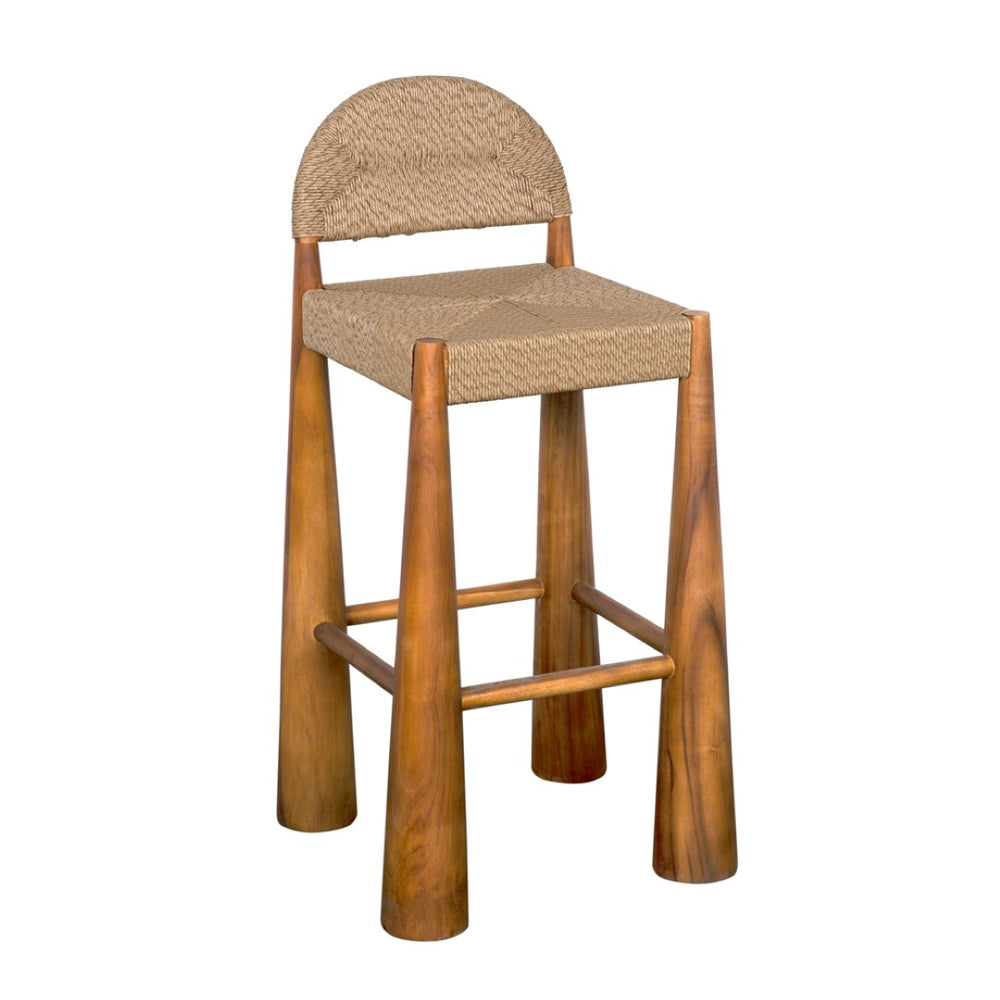 Noir Laredo Bar Stool: Stylish Teak & Synthetic Seagrass Blend for Modern Coastal Dining Spaces AE-308L-SYN