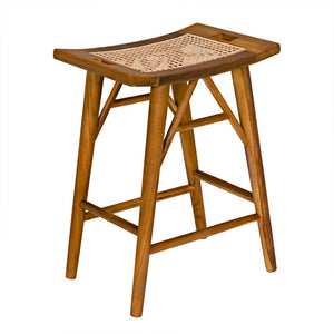 Noir Murphy Counter Stool - Handcrafted Teak with Caned Seat for Stylish Comfort in Modern Spaces AE-309T
