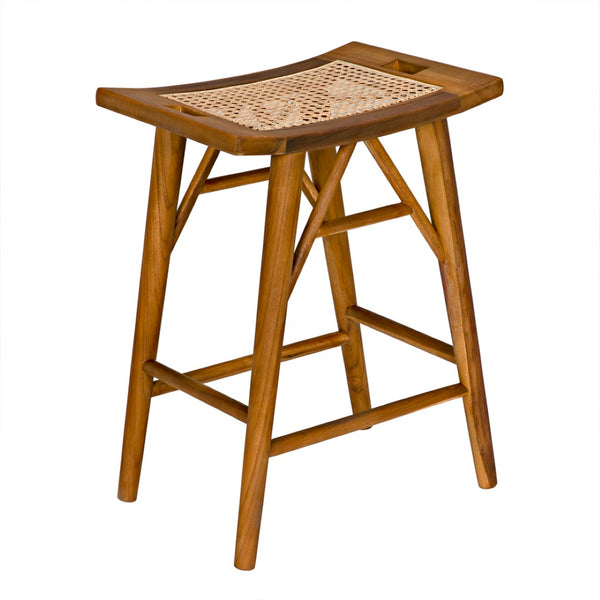 Noir Murphy Counter Stool - Handcrafted Teak with Caned Seat for Stylish Comfort in Modern Spaces AE-309T