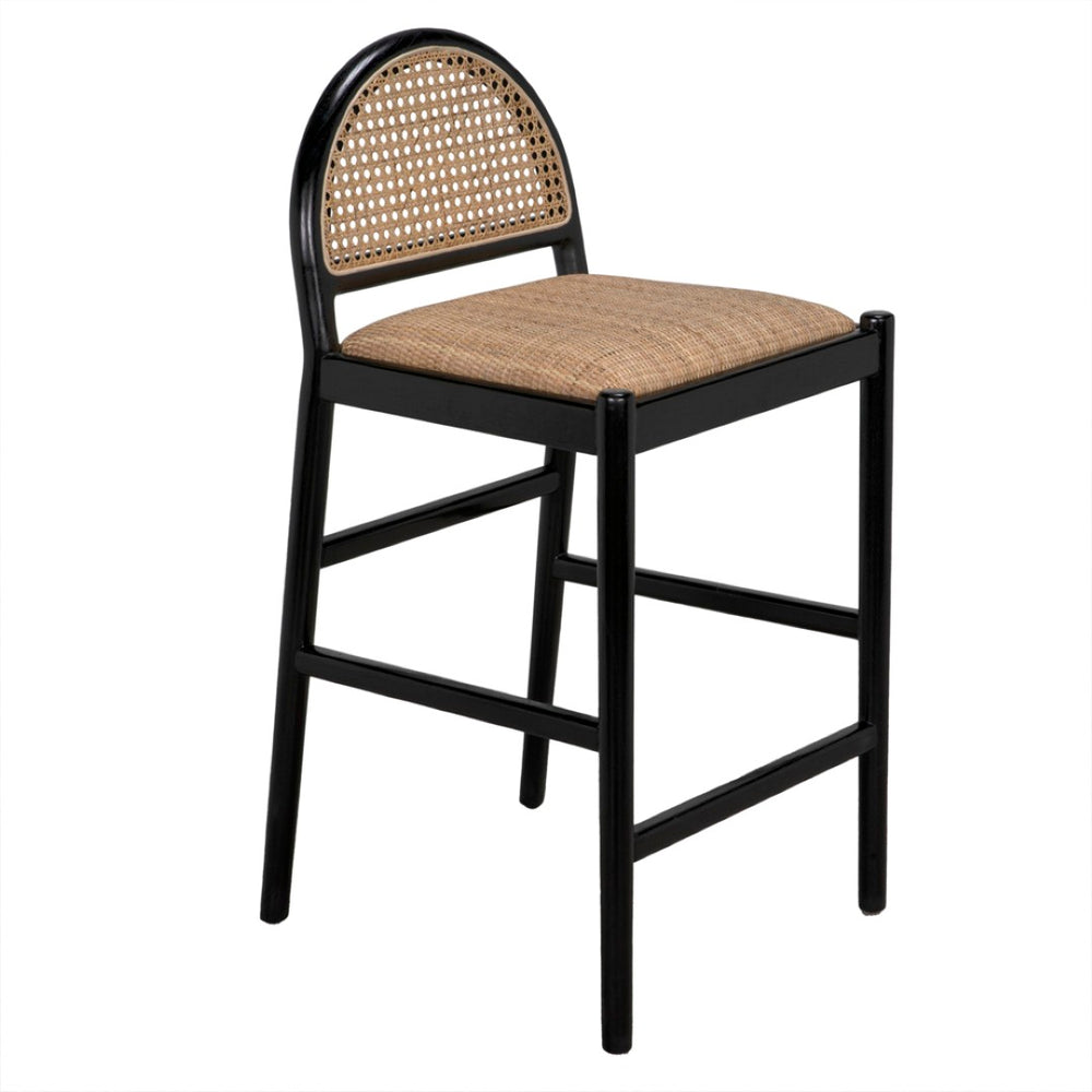 Noir Peter Counter Stool - Chic Charcoal Black Design with Rattan Accents for Comfort & Style in Any Space AE-319CHB-S
