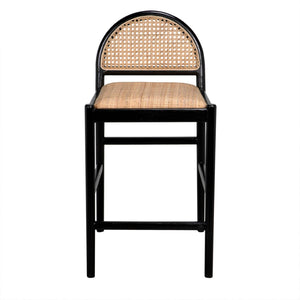 Noir Peter Counter Stool - Chic Charcoal Black Design with Rattan Accents for Comfort & Style in Any Space AE-319CHB-S