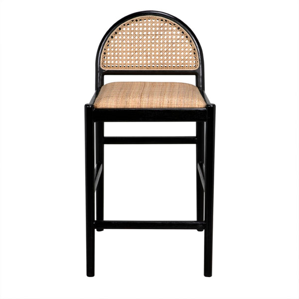 Noir Peter Counter Stool - Chic Charcoal Black Design with Rattan Accents for Comfort & Style in Any Space AE-319CHB-S