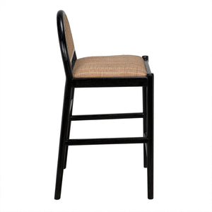 Noir Peter Counter Stool - Chic Charcoal Black Design with Rattan Accents for Comfort & Style in Any Space AE-319CHB-S