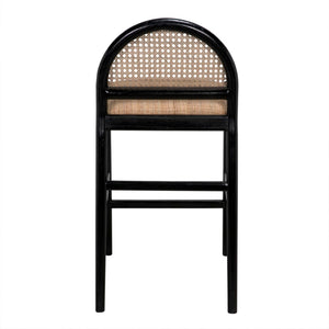 Noir Peter Counter Stool - Chic Charcoal Black Design with Rattan Accents for Comfort & Style in Any Space AE-319CHB-S