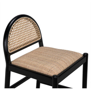 Noir Peter Counter Stool - Chic Charcoal Black Design with Rattan Accents for Comfort & Style in Any Space AE-319CHB-S