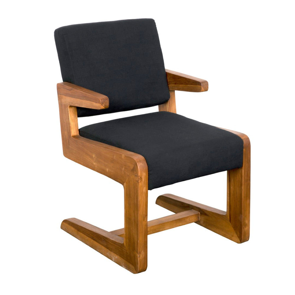 Noir Bruce Chair - Elegant Teak Accent with Black Cotton Upholstery, Perfect for Modern Interiors & Comfort AE-325T