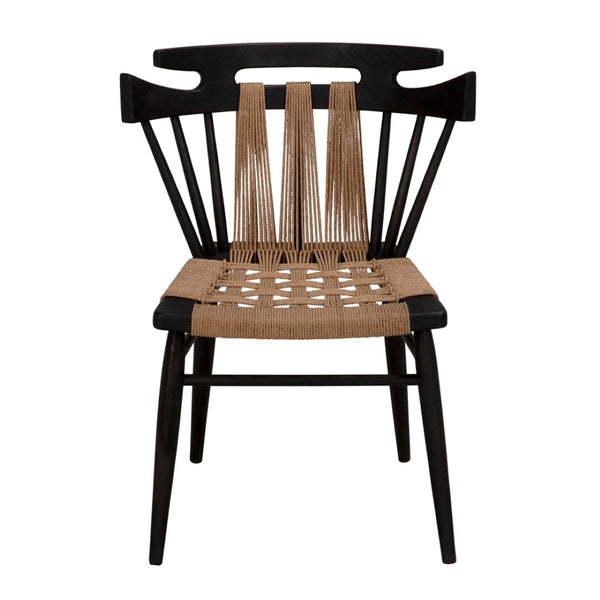 Noir Kikki Chair - Contemporary Teak Design with Sleek Black Finish and Woven Rope Seat for Comfort AE-333CHB