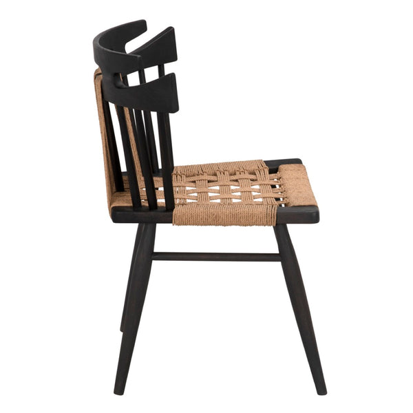 Noir Kikki Chair - Contemporary Teak Design with Sleek Black Finish and Woven Rope Seat for Comfort AE-333CHB