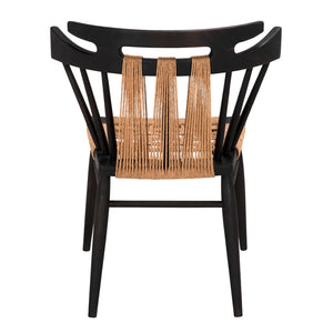 Noir Kikki Chair - Contemporary Teak Design with Sleek Black Finish and Woven Rope Seat for Comfort AE-333CHB