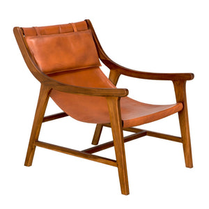 Noir Gilberto Chair - Luxurious Teak & Leather Accent Piece for Modern Living Rooms & Cozy Reading Nooks AE-342