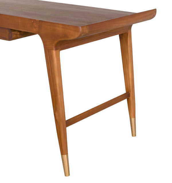 Noir Mandrake Desk - Premium Teak Workspace with Brass Accents, Timeless Design for Home & Office Use AE-346T