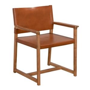 Noir Xavier Chair - Elegant Tobacco Leather & Solid Teak Frame for Timeless Comfort & Versatile Style AE-350BT