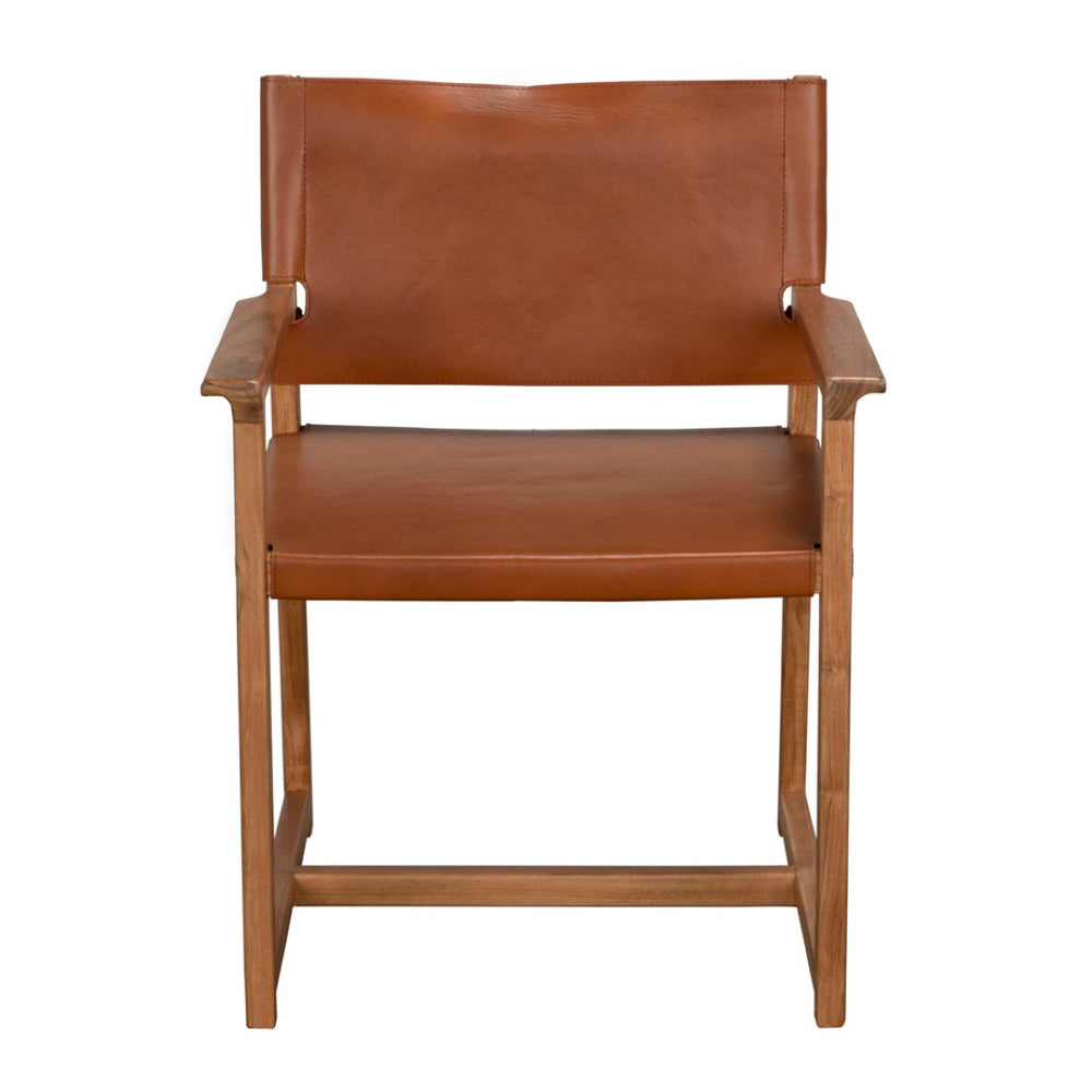 Noir Xavier Chair - Elegant Tobacco Leather & Solid Teak Frame for Timeless Comfort & Versatile Style AE-350BT