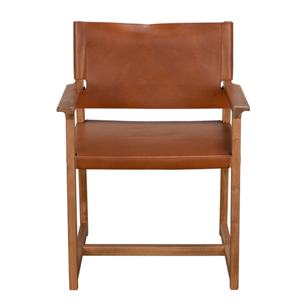 Noir Xavier Chair - Elegant Tobacco Leather & Solid Teak Frame for Timeless Comfort & Versatile Style AE-350BT