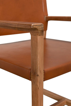 Noir Xavier Chair - Elegant Tobacco Leather & Solid Teak Frame for Timeless Comfort & Versatile Style AE-350BT