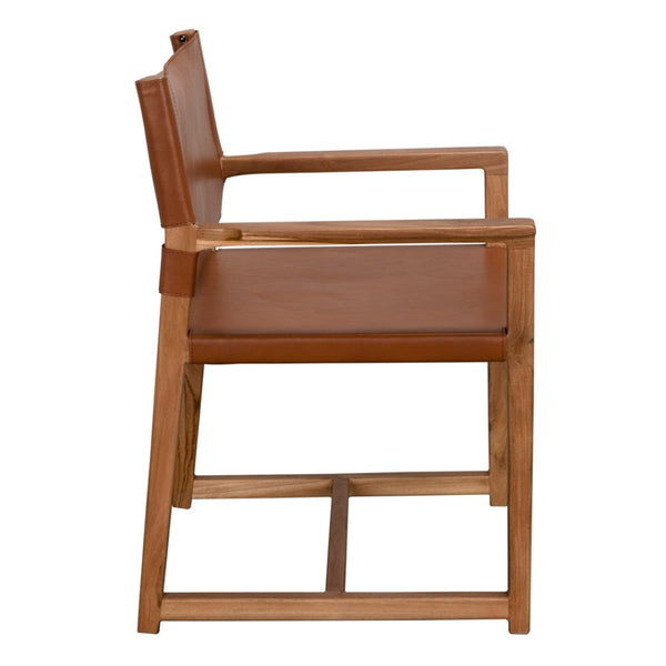 Noir Xavier Chair - Elegant Tobacco Leather & Solid Teak Frame for Timeless Comfort & Versatile Style AE-350BT