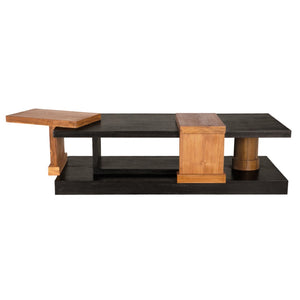Noir Fleming Sculptural Coffee Table – Asymmetrical Teak & Charcoal Design with Open Shelving for Chic Spaces AE-355TCHB