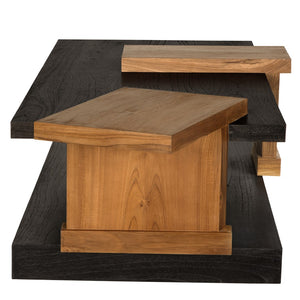 Noir Fleming Sculptural Coffee Table – Asymmetrical Teak & Charcoal Design with Open Shelving for Chic Spaces AE-355TCHB