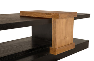 Noir Fleming Sculptural Coffee Table – Asymmetrical Teak & Charcoal Design with Open Shelving for Chic Spaces AE-355TCHB