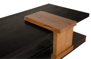 Noir Fleming Sculptural Coffee Table – Asymmetrical Teak & Charcoal Design with Open Shelving for Chic Spaces AE-355TCHB