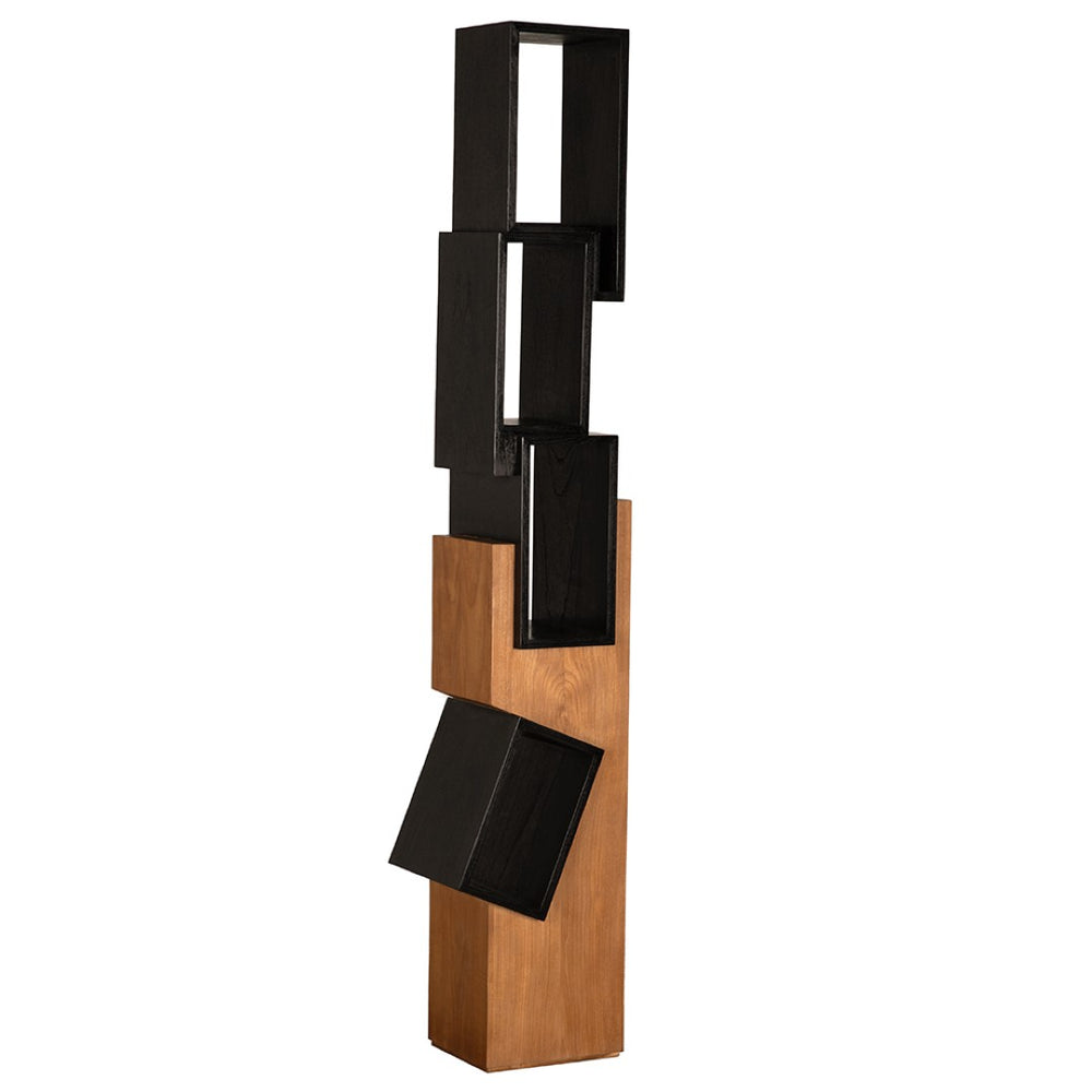 Noir Jackson Shelf - Bold Asymmetrical Teak Display Unit for Modern Interiors & Gallery Spaces, 79" Tall AE-357TCHB