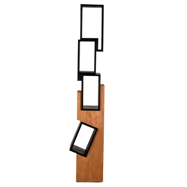 Noir Jackson Shelf - Bold Asymmetrical Teak Display Unit for Modern Interiors & Gallery Spaces, 79" Tall AE-357TCHB