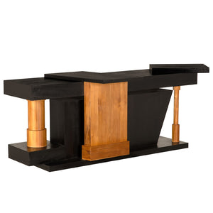 Noir Fleming Console - Sculptural Charcoal Black Entryway Table with Teak Accents for Modern Interiors AE-358TCHB