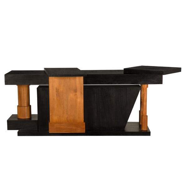 Noir Fleming Console - Sculptural Charcoal Black Entryway Table with Teak Accents for Modern Interiors AE-358TCHB