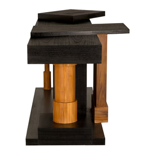 Noir Fleming Console - Sculptural Charcoal Black Entryway Table with Teak Accents for Modern Interiors AE-358TCHB