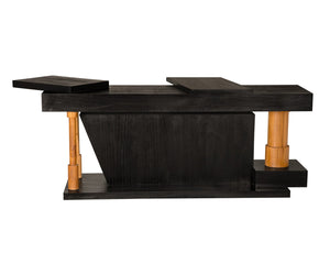 Noir Fleming Console - Sculptural Charcoal Black Entryway Table with Teak Accents for Modern Interiors AE-358TCHB
