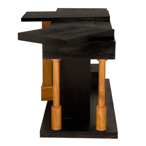 Noir Fleming Console - Sculptural Charcoal Black Entryway Table with Teak Accents for Modern Interiors AE-358TCHB
