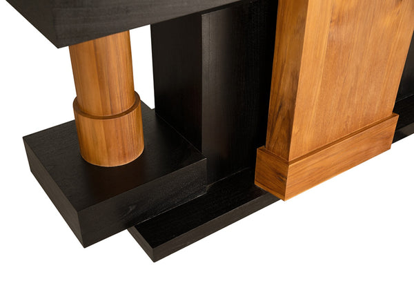 Noir Fleming Console - Sculptural Charcoal Black Entryway Table with Teak Accents for Modern Interiors AE-358TCHB