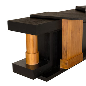 Noir Fleming Console - Sculptural Charcoal Black Entryway Table with Teak Accents for Modern Interiors AE-358TCHB