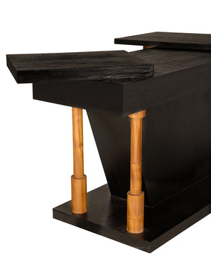 Noir Fleming Console - Sculptural Charcoal Black Entryway Table with Teak Accents for Modern Interiors AE-358TCHB