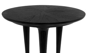 Noir Maganini Modern Round Side Table in Charcoal Black with Brass-Capped Legs for Timeless Elegance AE-90CHB