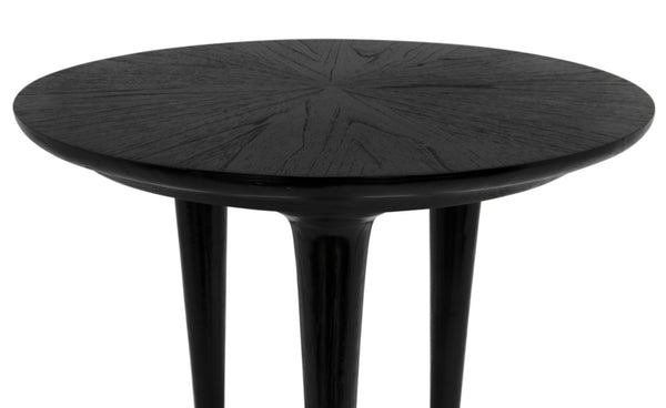 Noir Maganini Modern Round Side Table in Charcoal Black with Brass-Capped Legs for Timeless Elegance AE-90CHB