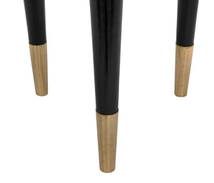 Noir Maganini Modern Round Side Table in Charcoal Black with Brass-Capped Legs for Timeless Elegance AE-90CHB