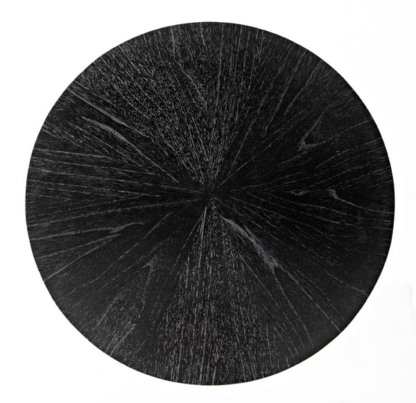 Noir Maganini Modern Round Side Table in Charcoal Black with Brass-Capped Legs for Timeless Elegance AE-90CHB