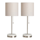 Marble Base Chrome Lamps W/ White Shade - Set of 2  AER1446BNWUSB Evolution by Crestview Collection