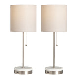 Marble Base Chrome Lamps W/ White Shade - Set of 2  AER1446BNWUSB Evolution by Crestview Collection