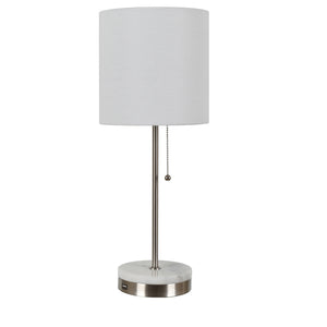 Marble Base Chrome Lamps W/ White Shade - Set of 2  AER1446BNWUSB Evolution by Crestview Collection