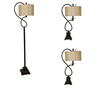 3 Piece Steel Table/Floor Lamp Set AER160BRZG3 Evolution by Crestview Collection