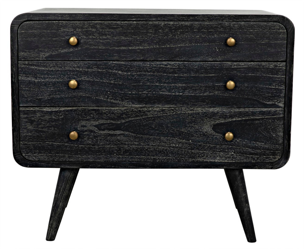Noir Bart Chest - Cinder Black Mid-Century Modern Storage Unit with Natural Wood Grain & Brass Accents AF-44CB